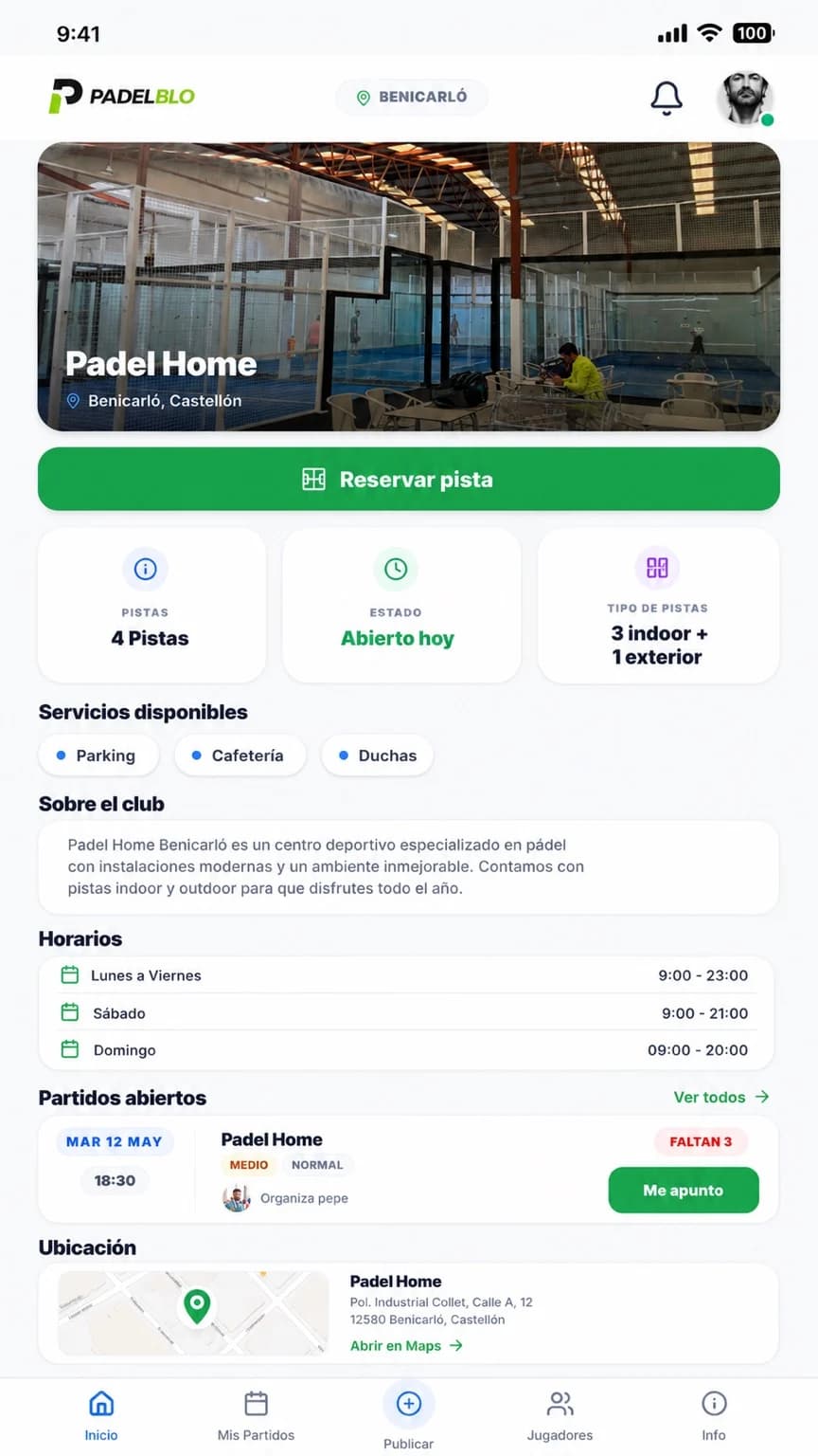 Perfil de Club en Padelblo